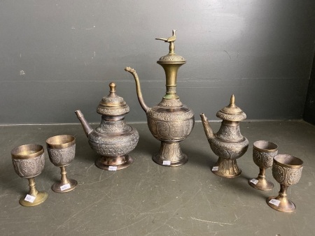 Brass Nepalese water set Karuwa & Goblets