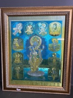 Vedic Hindu Art in Carved Wooden Gilt Frame