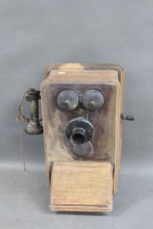 Antique Timber Boxed Wind Up Wall Phone