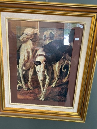 Framed picture of three greyhounds