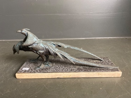 2 Pheasants Bronze Sculpture on Stone Base