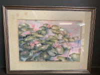 Water Lillies - Framed Watercolour signed Rita Carter