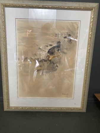 Untitled Large Framed Watercolour Painting - Signed D Young 81