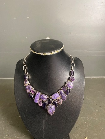 Stunning cluster gem and silver necklace