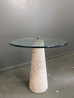 Small Round Glass Table on Solid Stone Base - originally from Carrara Italy