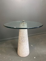 Small Round Glass Table on Solid Stone Base - originally from Carrara Italy - 3