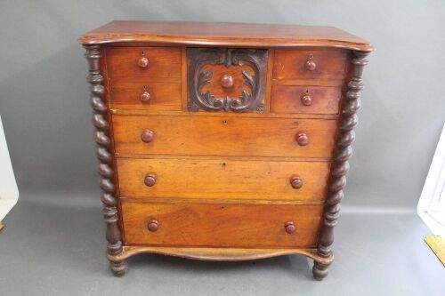 Antique Australian Red Cedar Tallboy with Cental Hat Drawer & Barley Twist Columns.