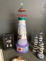 Jim Shore Light house decoration with 3 smaller lighthouses, turtle coasters, calendar and nautical inspired diorama and sailing ship - 4