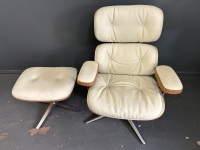 White Eames Style Chair and Ottoman - 2