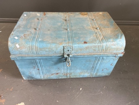 Vintage blue metal trunk