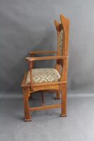 Antique Arts & Crafts Oak Library Chair C1910 with Upholstered Seat & Back - 2