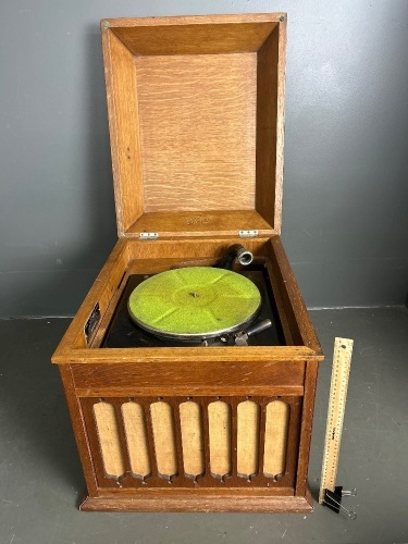 Antique Edison Disk Phonograph for Restoration - Timber Encased with Removable Front Panel