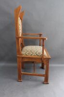 Antique Arts & Crafts Oak Library Chair C1910 with Upholstered Seat & Back - 4