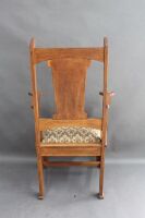 Antique Arts & Crafts Oak Library Chair C1910 with Upholstered Seat & Back - 5