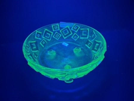 Extremely rare Uranium glass three legged bowl