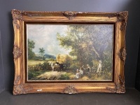 Harvest Scene Print in Carved Gilt Frame