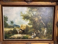 Harvest Scene Print in Carved Gilt Frame - 2