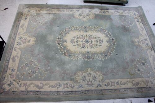 XL Indian Wool Rug Abusson Pattern in Lt Green - As Is - App. 3300mm x 2400mm