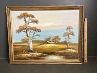 Oil on Board of Farmhouse Amongst the Gum Trees - signed bottom right