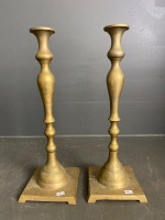 2 large brass candle holders H450