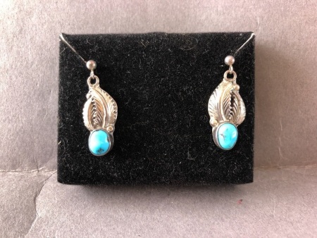 Pair of Sterling Silver & Turquoise Earrings