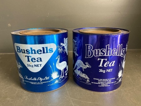 2 blue Bushells tea tins 3 kg