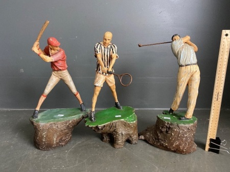 Set of vintage sporting figurines approx H410