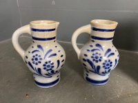 2 stone ware jugs med, 1 blue stoneware jug and on large stoneware  5L pot (240H) - 2