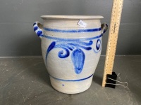 2 stone ware jugs med, 1 blue stoneware jug and on large stoneware  5L pot (240H) - 3