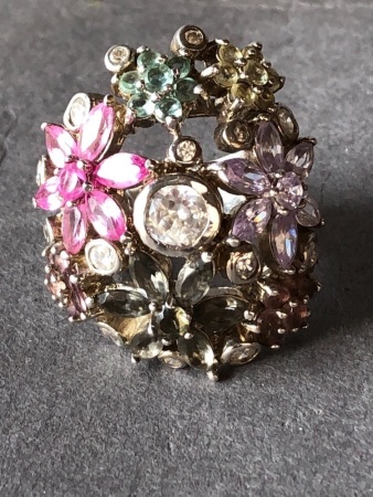 Large Sterling Silver & Crystal Ring