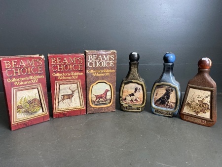 6 vintage Beams Choice whisky bottles, 3 in original boxes