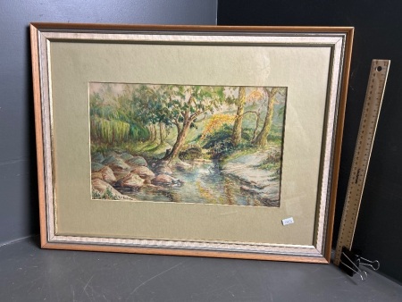 Framed Painting of Creek Scene - Signed R.G Barlaya 