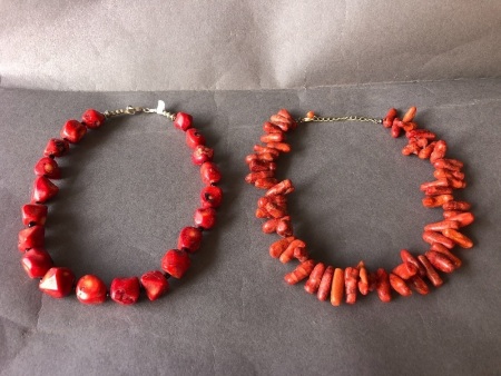 2 Red Coral Necklaces