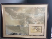 Exploring the foreshore water colour by J G Carswell