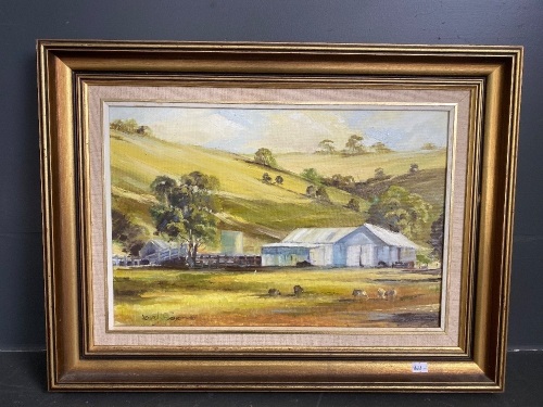 Oil on board Joseph Sayer 1980 "Country Landscape"