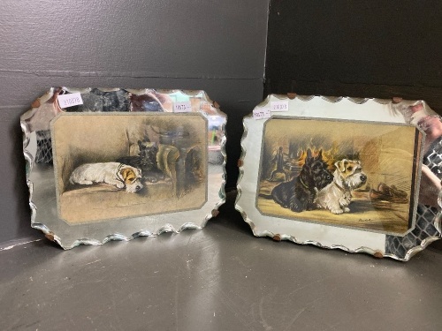 2 Scalloped Edged bevelled mirror dog frames