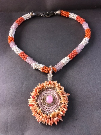 Unusual Vintage Glass Bead & Coral Necklace