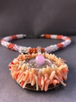 Unusual Vintage Glass Bead & Coral Necklace - 3