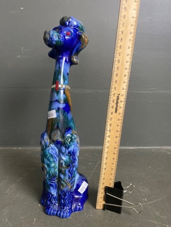 Long necked blue ceramic poodle (app 330H)