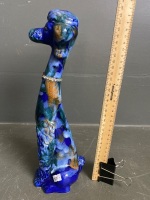 Long necked blue ceramic poodle (app 330H) - 2