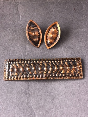 1970's Artisan Copper Brooch & Earrings