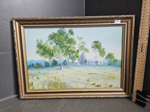 Kathleen Thompson Oil Painting of Wool shed, signed & dated bottom left