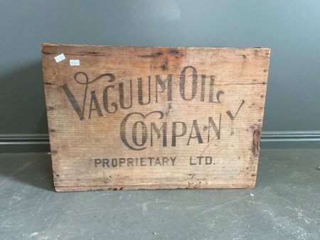 Plume Motor Spirit Vacuum Oil Company Wooden Crate with 1931 Sydney Morning Herald newspaper lining