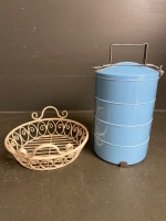 Large metal lunch canister with metal fruit bowl - 2