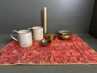 Selection of metal, brass and copper-ware with Asian style throw