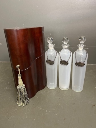 Bombay Glass Decanters with Blank Tags in Timber Case