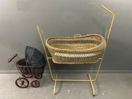 Synthetic Wicker Basinet on Pipe Frame + Toy Spring Pram