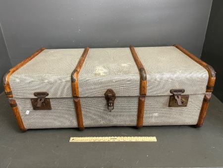 Large Vintage Suitcase - Canvas Covered with Bentwood Framing