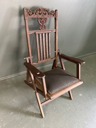 Vintage Folding Carved Back Chair with Padded Seat 