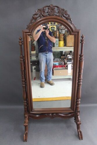 Large Contemporary Carved Mahogany Cheval Mirror